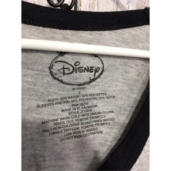 Disney Mickey Mouse Skeleton V Neck Tee Size Large Junior Women’s Gray Blak - Picture 9 of 14